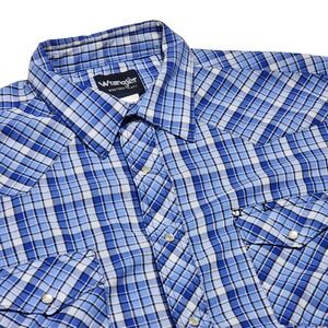 Wrangler Western Pearl Snap‎ Shirt Plaid Short Sleeve Cowboy XL